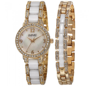 August Steiner Marquess AS8142 Crystal Bezel MOP Women's Bracelet Watch F1002