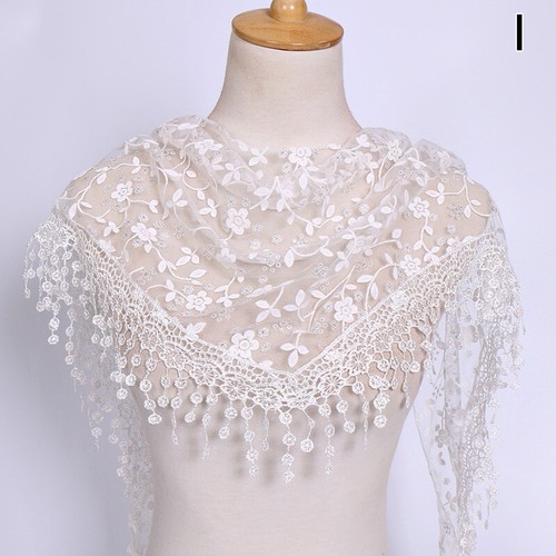 Women Lace Shawl Scarf Hijab Wrap Embroidered Tassel Turban Stole Headwear Gifts - Picture 21 of 31