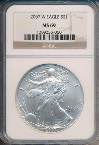 2007-W $1 AMERICAN SILVER EAGLE **NGC CERTIFIED MS 69**