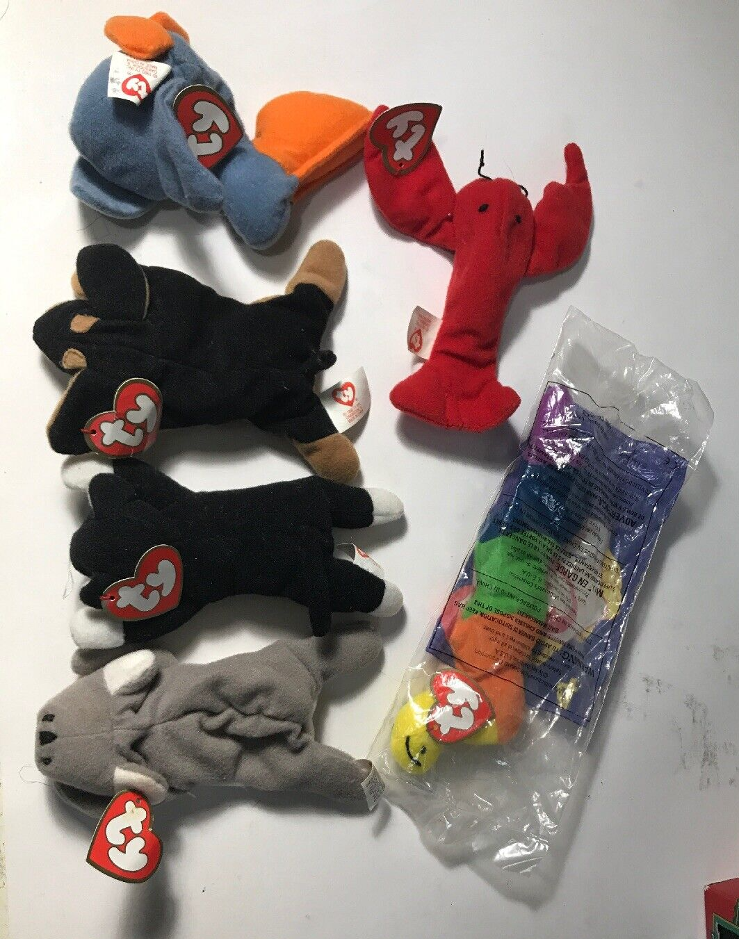 Vintage Beanie Babies Lot of 6 with Tags - Pinchers Scoop Doby Zip Mel Inch-image