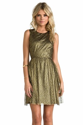 Erin Fetherston Gold Open Back Foil Lace Odile Party Cocktail Dress NWT! 4  | eBay
