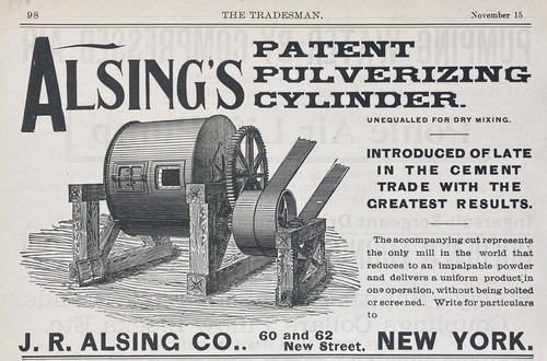1894 AD.(N10)~J.R. ALSING CO. NYC. ALSING’S PATENT PULVERIZING CYLINDER
