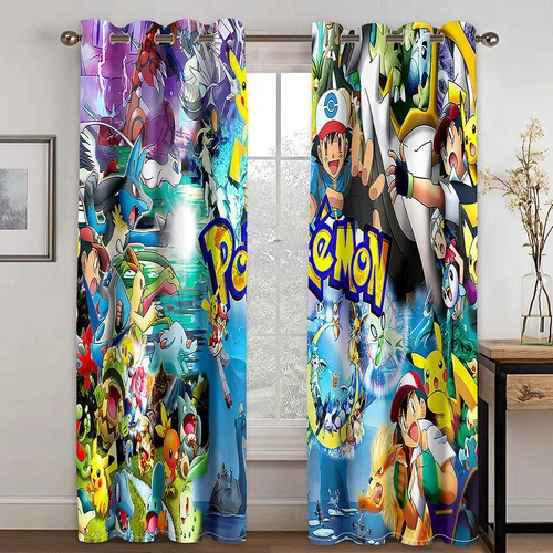 Kids Pokemon Pikachu Thick Thermal Blackout Curtains Eyelet Ring Top Drapes Gift - Picture 78 of 88