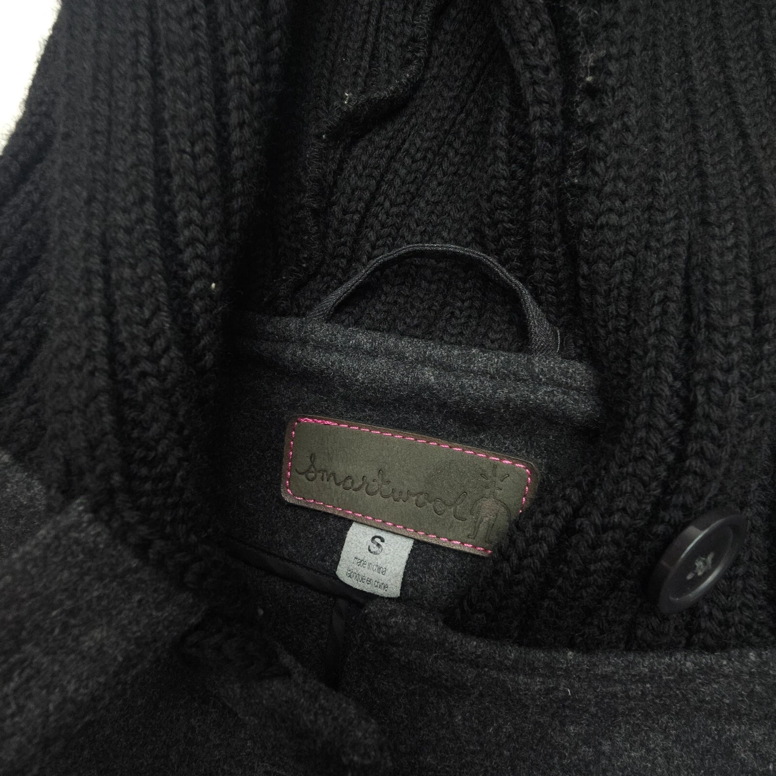 smartwool hooded merino wool button up black jacket
