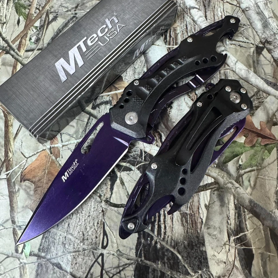 M-Tech Spring Assisted Magenta purple Blade Tactical Knife bottle opener - Image 2 of 4