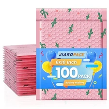 Jiaro Pack Cute Cactus Bubble Mailer Flower Padded Envelope Mailing 6x10" 100Pcs