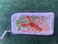 Powder Design Lobster Buddies violet velvet embroidered wallet sunglass case
