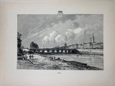 Macon, France. Wood engraving / xylography after Hubert Clerget, 1881