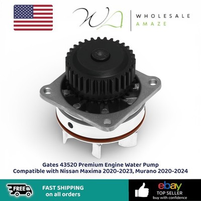 Gates 43520 Premium Engine Water Pump Compatible with Nissan Maxima 2020-2023