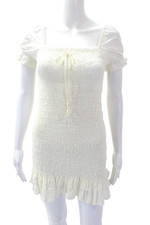Faithfull The Brand Womens Linen Smocked Short Sleeve Mini Dress White Size 2