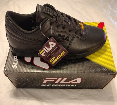 FILA Vulc 13 Men's Black Leather Low Slip Resistant  Sneaker Round Toe Workwear