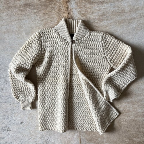 Vtg LeRoy Knitwear Shetland Wool Chunky Knit Cardigan Sweater Medium Fisherman - Picture 1 of 22