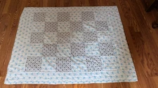 Hand Made Flannel Quilted Throw Blue White Floral Patchwork Toddler Bed Lap Robe