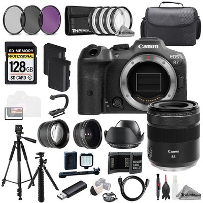 Canon EOS R7 + RF 85mm f/2 Macro IS STM Lens+128GB+Ext Bat+9PC Filtr MEGA Kit