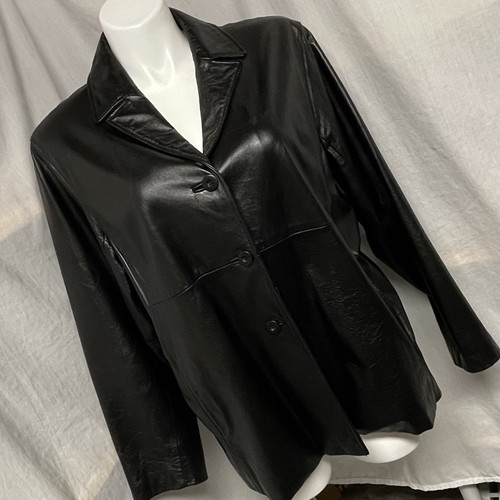 Vintage Wilsons Leather Jacket Women's Soft Blazer Lined Button Up Black 2X - Picture 1 of 14