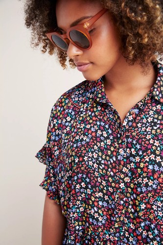 Blusa MAEVE Anthropologie Mallory Volantes Volantes Ditsy Estampado Floral Botón M - Imagen 2 de 23