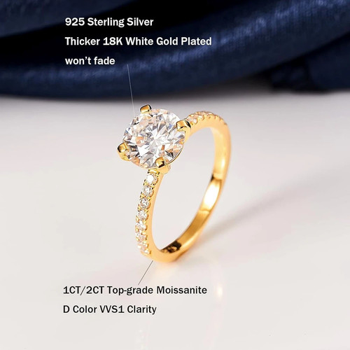 Anelli Diamanti Laboratorio Colore D 1 CT Placcati Oro 18K Argento S925 Certificati GRA - Foto 3 di 7