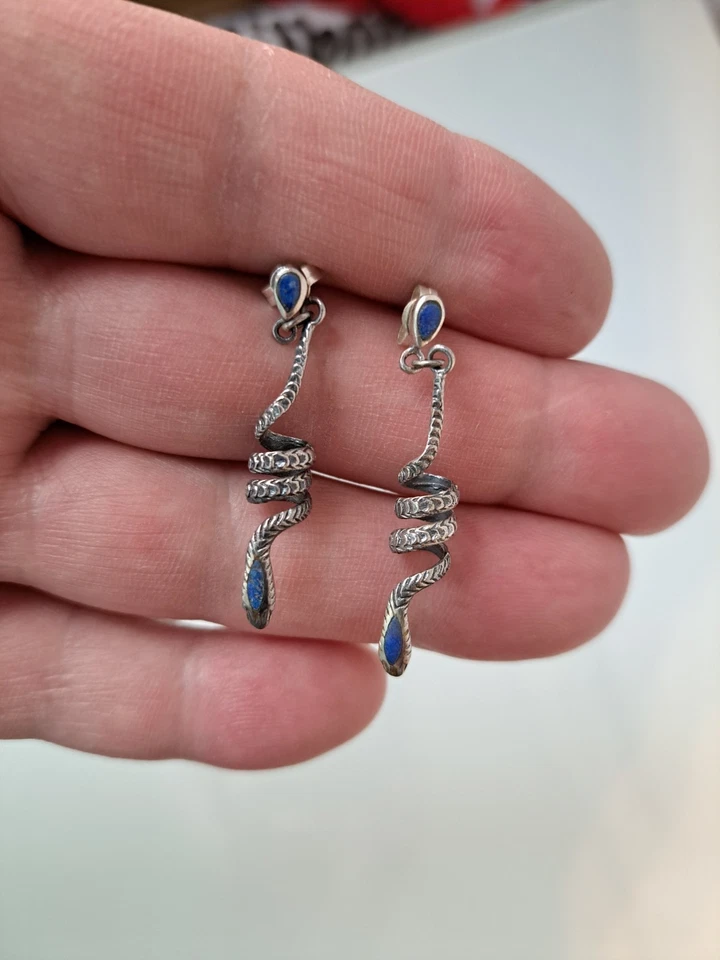 Bella,vecchio Orecchini,Orecchini Pendenti/Spina,925 Argento Con Lapis,Serpente - Immagine 2 di 4