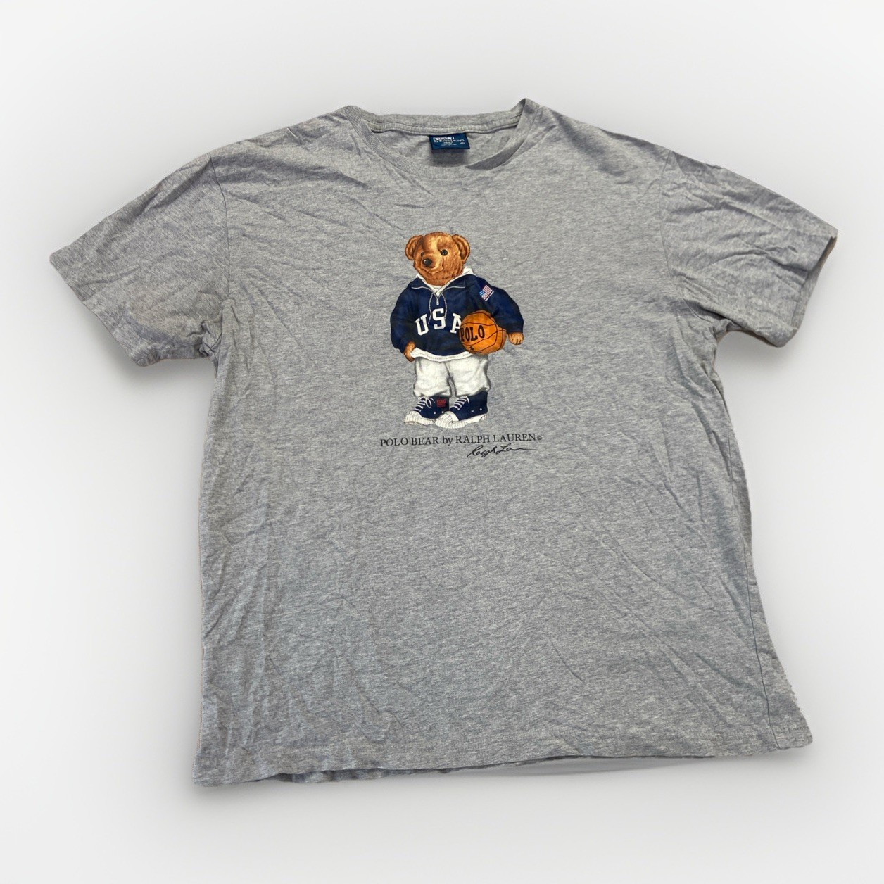 Vintage Ralph Lauren Polo Bear Shirt Mens M Basketball Gray 90s Cotton USA