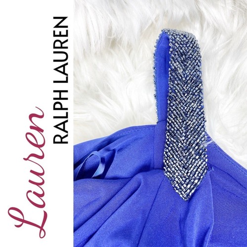 NWT LAUREN RALPH LAUREN COBALT BLUE COLD SHOULDER RUCHED COCKTAIL DRESS SIZE 10P - Picture 5 of 10