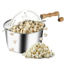 Stovetop Popcorn Maker - 6-Quart Aluminum Popcorn Popper with Hand Crank,