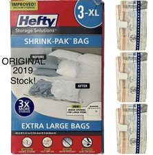 ORIGINAL Hefty Shrink-Pak Storage Bags, Extra Large, Heavy Duty, 3 Pk 2019 STOCK