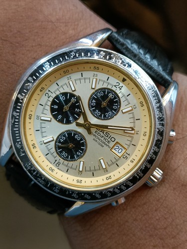 CASIO EDIFICE CHRONOGRAPH QUARTZ GOLD DIAL EF-503 JAPAN MEN'S WORKING CONDITION - Picture 13 of 20