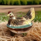 Vintage Challinor Taylor milk glass hen on a basket dish candy