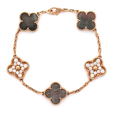 Van Cleef & Arpels Vintage Alhambra 5 Motifs Bracelet 18K Rose Gold and Mother