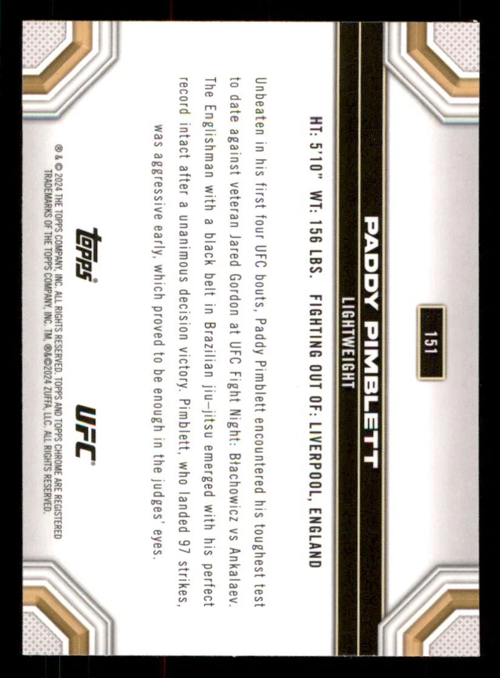 2024 Topps Chrome UFC #151 Paddy Pimblett - Image 2 of 2