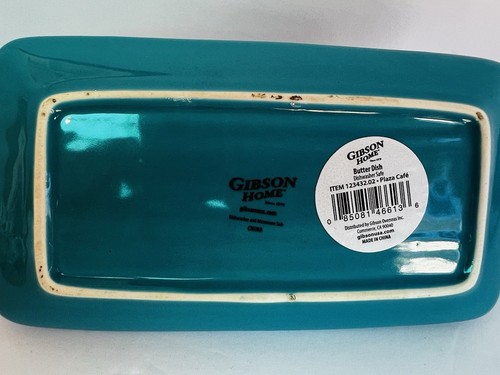 Gibson Home Plaza Café Teal Butter Dish Stoneware Lid & Tray | Aqua | Turquoise - Picture 8 of 8