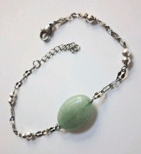 Bracciale in acciaio con avventurina  verde naturale ovale ed ematite argentata