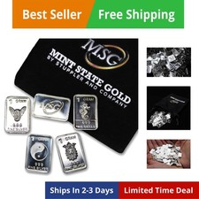 Five 5 One Gram .999 Pure Silver Bars with Random Designs in a Jewelry Pouch by