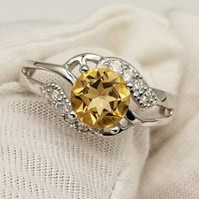 Real Yellow Citrine Women Ring 925 Silver Band Size 7 November Birthstone 7.0mm