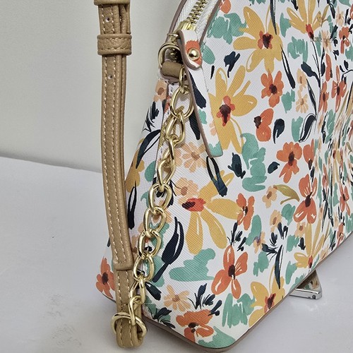 NANETTE LEPORE Floral Cottagecore Dome Shaped Crossbody Shoulder Bag White Tan - Picture 9 of 20