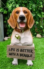 Ebros Beagle Welcome Greeter With Jingle Collar Sign Statue 12"H Dog Home Decor