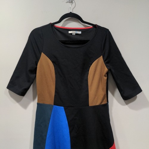 Boden Womens Abstract Colorblock 3/4 Sleeve Dress Size 10R Black Career Casual - Picture 2 of 12