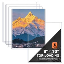 Rigid Print Protectors 5 Pack 8" x 10" Clear Hard Plastic Top Loading No-Hole