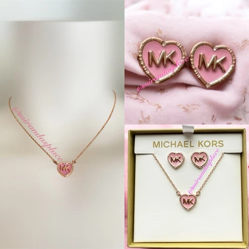 NUOVO set collana e orecchini Michael Kors MK oro rosa cuore