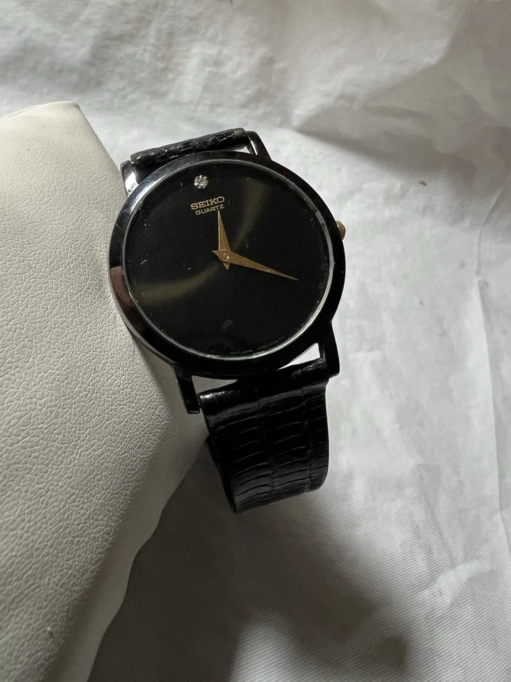 Seiko Vintage museum, diamond accent, 33 mm,W/Res…, black lizard Band,5Y94-0029 - Image 2 of 4