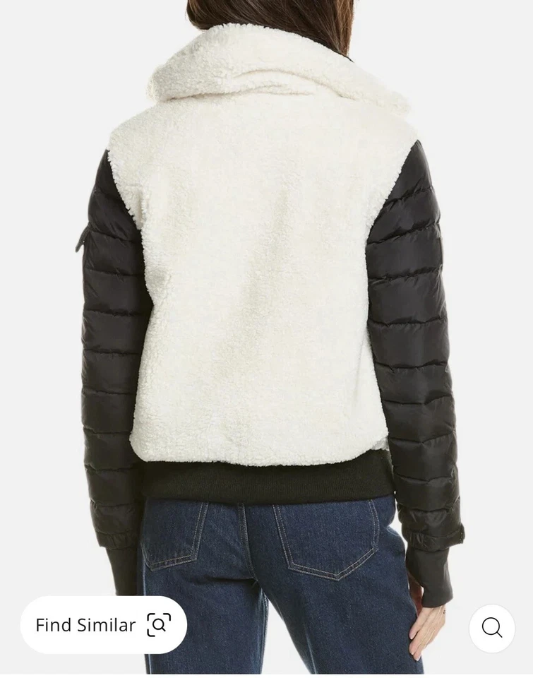 SAM NEW YORK Mujer Sherpa Carson Bomber Plumón Chaqueta Abrigo Negro Blanco MEDIANO Foto 2 de 4