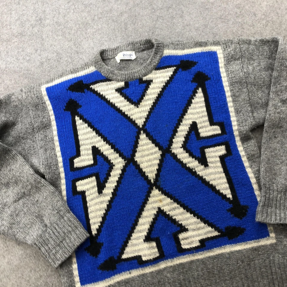 Suéter De Colección Pringle of Scotland Para Hombre Grande Lana Geométrico Cuello Redondo Años 80 Foto 3 de 4