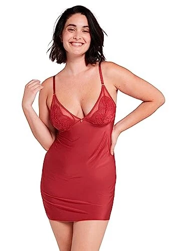 (TG. 50-52) Sans Complexe Charmante Babydoll Lingerie, Rosso Granato, 50-52 Wome - Immagine 2 di 4