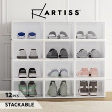 Artiss Shoe Rack Storage Cabinet Shoe Box 12 Stackable Plastic Cube White