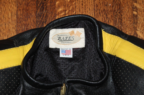 VTG BATES Custom Black Yellow Leather Striped Armored Motorcycle Jacket S-M - Picture 4 of 10
