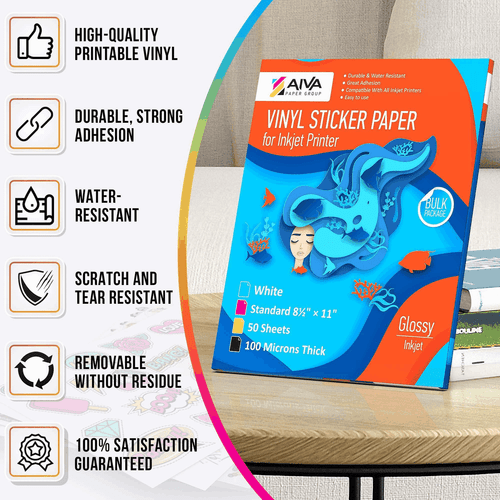 Printable Vinyl Sticker Paper Waterproof Decal Paper for Inkjet Printer 50 Sheet - Picture 2 of 7