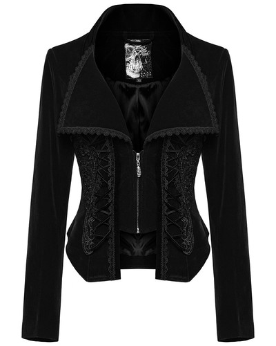 Punk Rave Womens Gothic Velvet & Lace Riding Jacket - Black