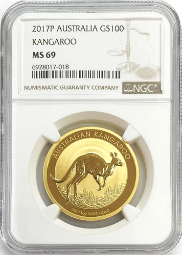 2017 P GOLD AUSTRALIA 1 OZ $100 DOLLAR KANGAROO COIN NGC MINT STATE 69