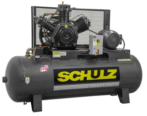 COMPRESSEUR D'AIR SCHULZ - 10HP 120 GALLONS RÉSERVOIR HORIZONTAL - 208-230-460 VOLTS - Photo 1 sur 5