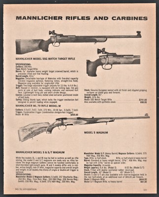 1979 MANNLICHER SSG Match Target Rifle and Model S S and S Magnum Carbine AD